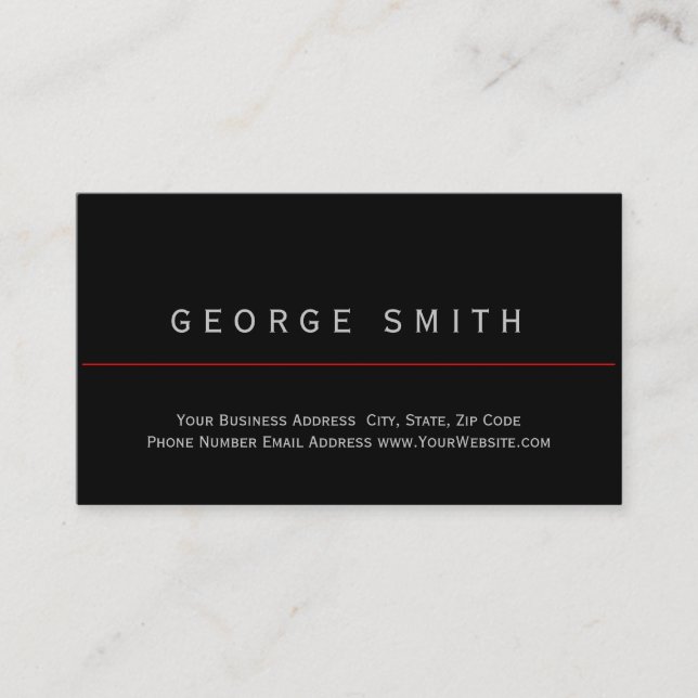 Modern Black - Red Line Simple Plain Business Card (Front)