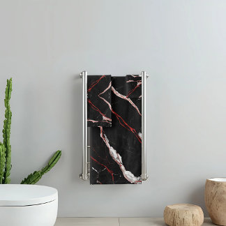 Modern Black Red Marble Bath Towel Set