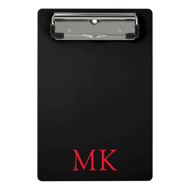 Modern Black Red Monogram Initials Mini Clipboard (Front)