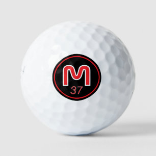 Modern Black Red Monogram with His Age Golf Balls