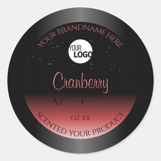 Modern Black Red Ombre Glitter Product Labels Logo (Front)