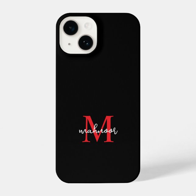 Modern Black Red personaized Monogram Phone Case  (Back)