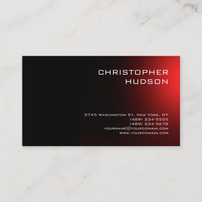 Modern Black Red Plain Business Card (Front)