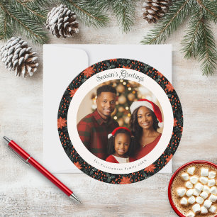 Modern Black & Red Poinsettia Christmas Photo Card