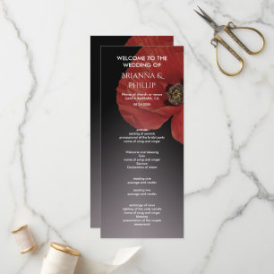 Modern black  Red Poppy Floral  Wedding Program Programme