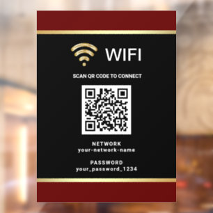 Modern Black Red QR Code Wifi Network Password Window Cling