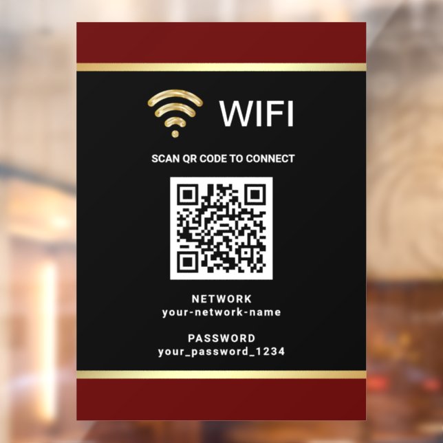 Modern Black Red QR Code Wifi Network Password Window Cling (Sheet 2)