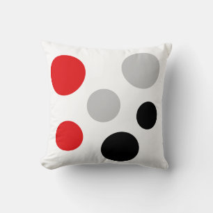 Modern Black Red Silver Circles on White Cushion