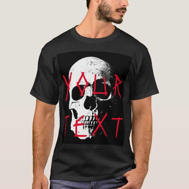 Modern Black Red Skull Horror Text Mens Halloween T-Shirt (Front)