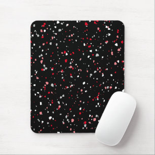 Modern Black Red Terrazzo Trendy Pattern Mouse Pad