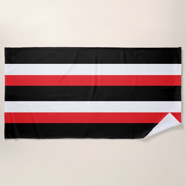 Modern Black Red White Striped Beach Towel (Front)
