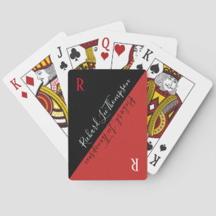 modern black red with handwritten font name playing cards