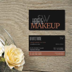 Modern Black Reddish Brown Simple with Monogram Business Card
