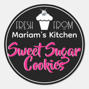 Modern Black Rhinestone Cupcake Cake Pastry Label