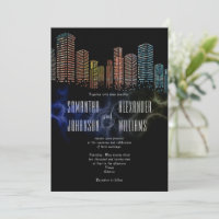 Modern Black Rooftop Lounge Night Skyline Wedding