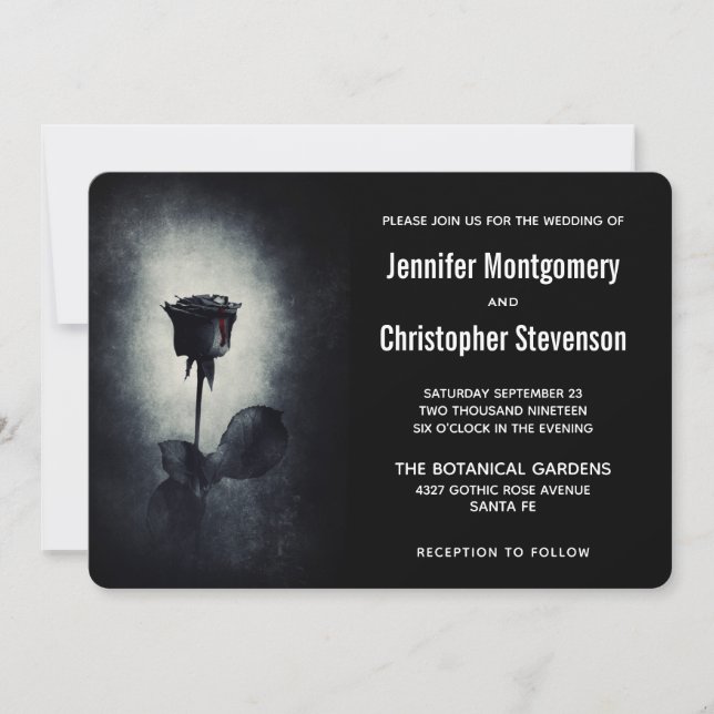 Modern Black Rose Dripping Blood Petal Wedding Invitation (Front)