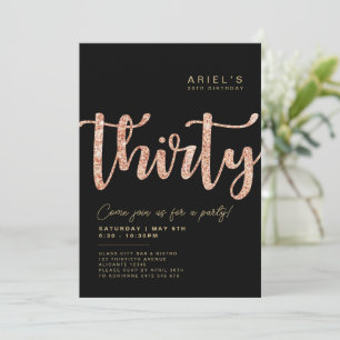 Modern Black & Rose Gold 30th Birthday Invitation