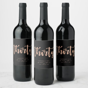 Modern Black Rose Gold 30th Birthday Personalised Wine Label