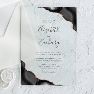 Modern Black Rose Gold Agate Corners Wedding Acrylic Invitations