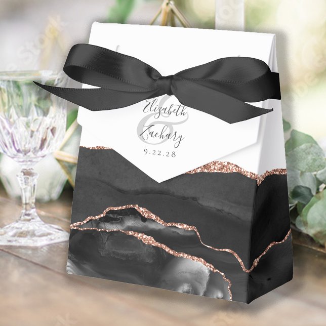 Modern Black Rose Gold Agate Geode Favour Box (Creator Uploaded)