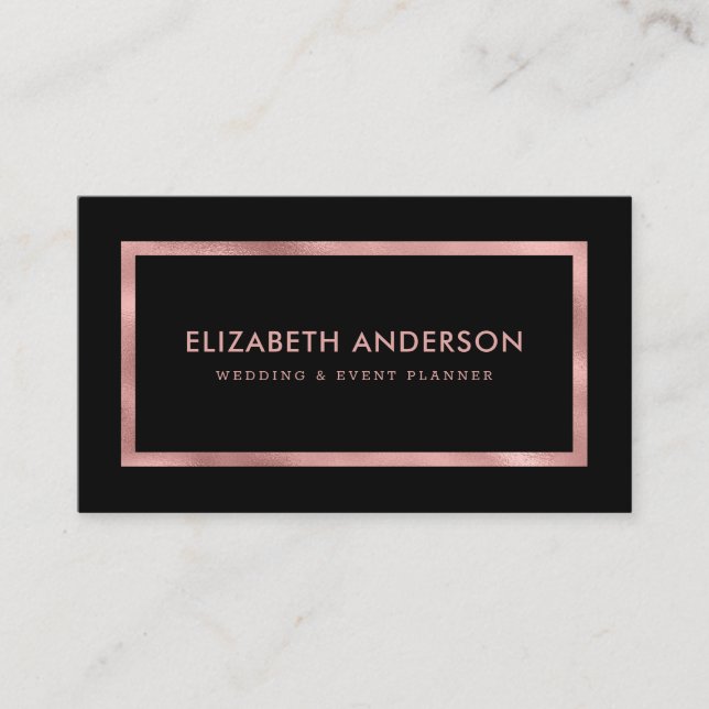 Modern Black Rose Gold Business Card (Front)