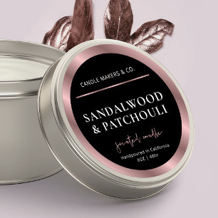 Modern Black & Rose Gold Candle Jar Lid Classic Round Sticker
