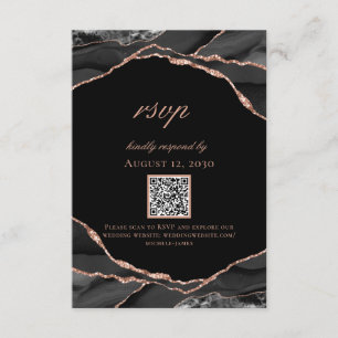 Modern Black Rose Gold Foil Agate Wedding RSVP Card