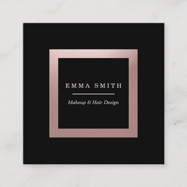 Modern Black Rose Gold Frame Professional Square Square Business Card (Front)