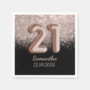 Modern Black Rose Gold Glitter 21 Birthday  Napkin