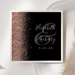 Modern Black Rose Gold Glitter Edge Wedding Napkin