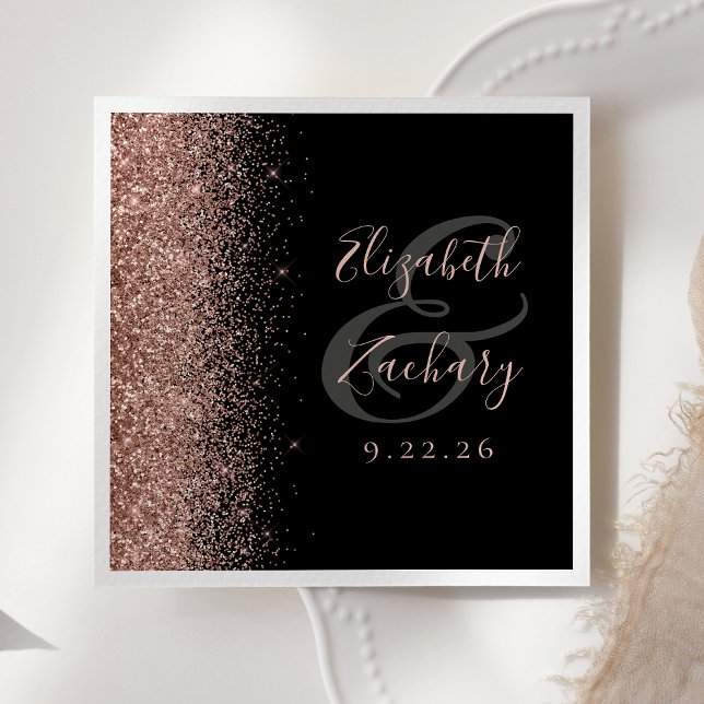 Modern Black Rose Gold Glitter Edge Wedding Napkin (Creator Uploaded)