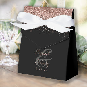 Modern Black Rose Gold Glitter Wedding Favour Box