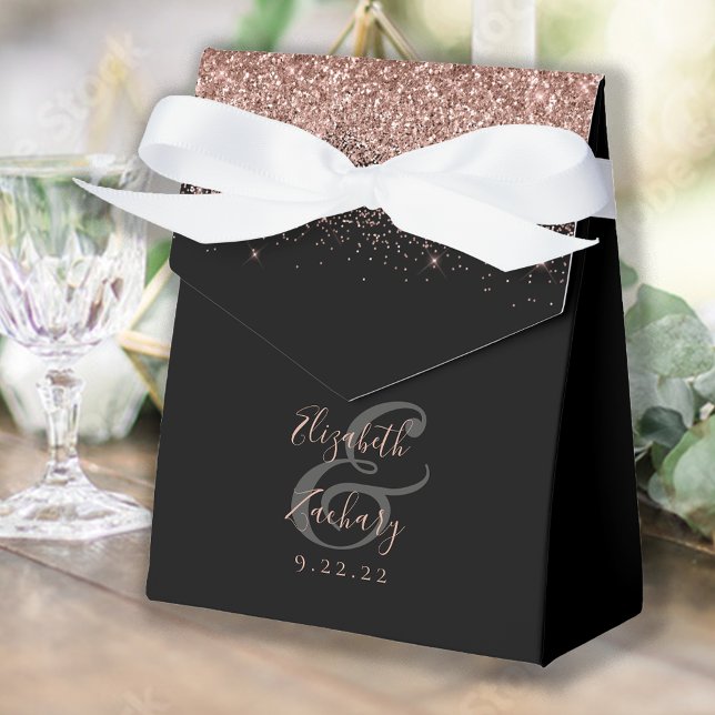 Modern Black Rose Gold Glitter Wedding Favour Box (Creator Uploaded)
