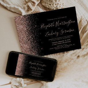 Modern Black Rose Gold Glitter Wedding Invitation