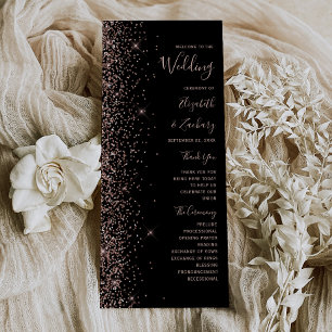 Modern Black Rose Gold Glitter Wedding Program