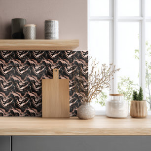 Modern Black Rose Gold Marble Pattern Tile