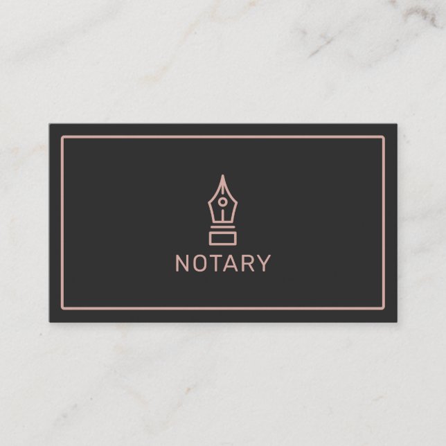 Modern black rose gold notary loan signing agent business card (Front)