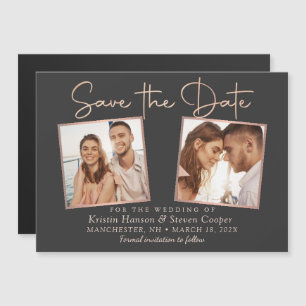 Modern Black Rose Gold Photo Save the Date Magnet