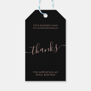 Modern black rose gold script business thank you gift tags