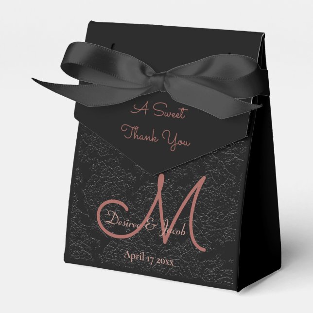 Modern Black Rose Gold Wedding Reception Monogram Favour Box (Front Side)