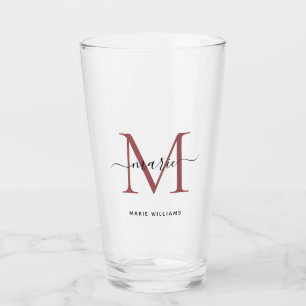 Modern Black Rose Monogram Script Name Initial  Glass