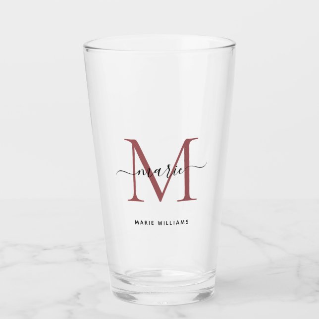 Modern Black Rose Monogram Script Name Initial  Glass (Front)