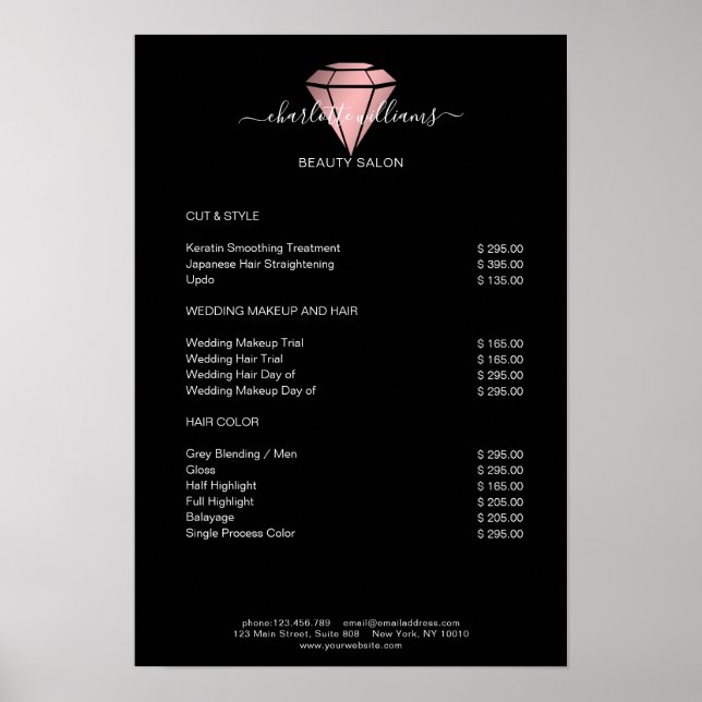 Modern Black Rosegold Diamond Price List   Poster (Front)