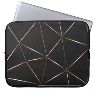 Modern Black-Rosegold Polygonal Shapes Texture Laptop Sleeve