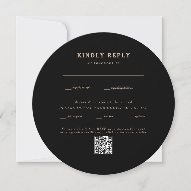  Modern Black Round Wedding QR Code RSVP (Front)