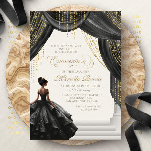 Modern Black Royal Fairytale Quinceanera Invitation