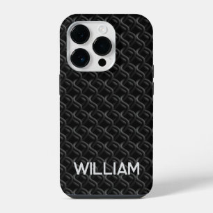 Modern Black Rubber Lattice with Name iPhone 14 Pro Case