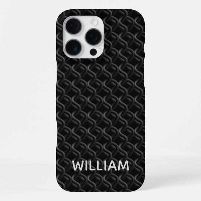 Modern Black Rubber Lattice with Name iPhone Case (Back)