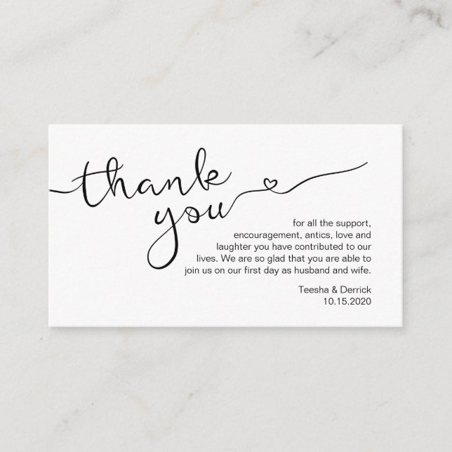Modern black rustic font, Wedding Thank you Enclosure Card (Front)