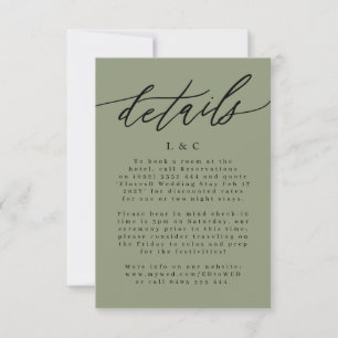 Modern Black & Sage Green Simple Wedding Enclosure RSVP Card